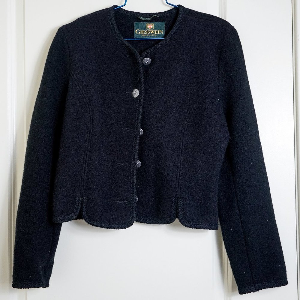 Vintage GIESSWEIN Black Merino Wool Short Jacket, EU 38/ US 8